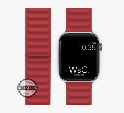 WsC® Leather Link – Deep Red Apple Watch Strap
