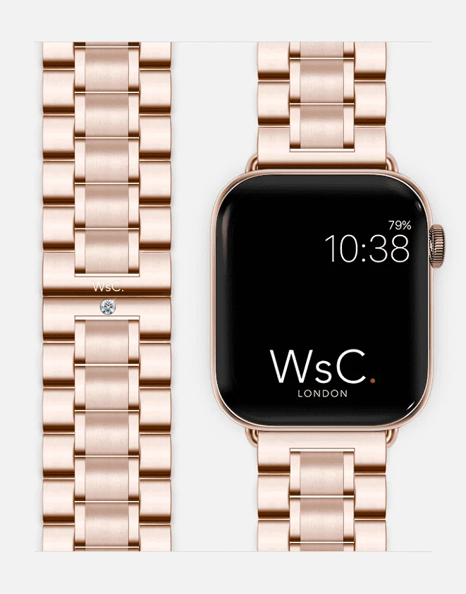 WsC Fury Rose Gold Diamond Edition strap with Apple Watch face