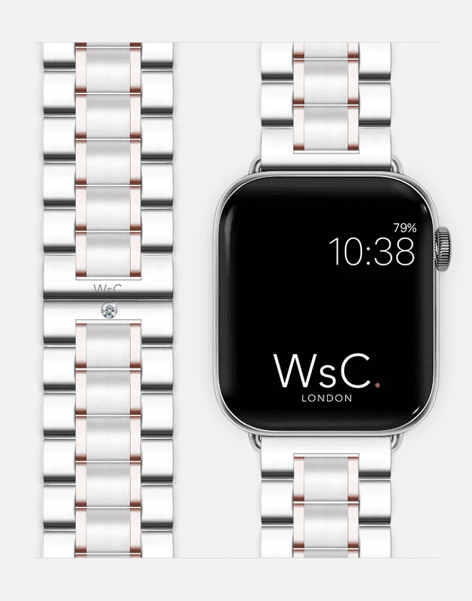 WsC Fury Silver and Rose Gold Diamond Edition strap with Apple Watch face