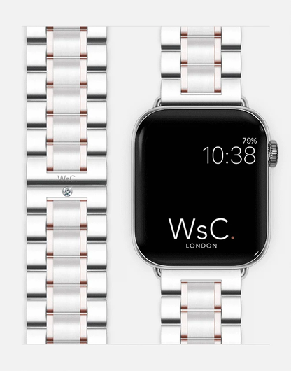WsC Fury Silver and Rose Gold Diamond Edition strap with Apple Watch face