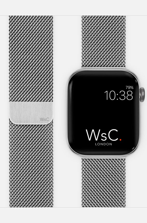 Silver WsC Mesh Loop Apple Watch Straps With Face